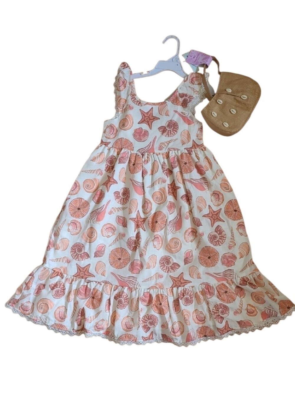 Cotton Tommy Bahama Maxi Sundress Seashell Coral FREE Purse Vacation NWT